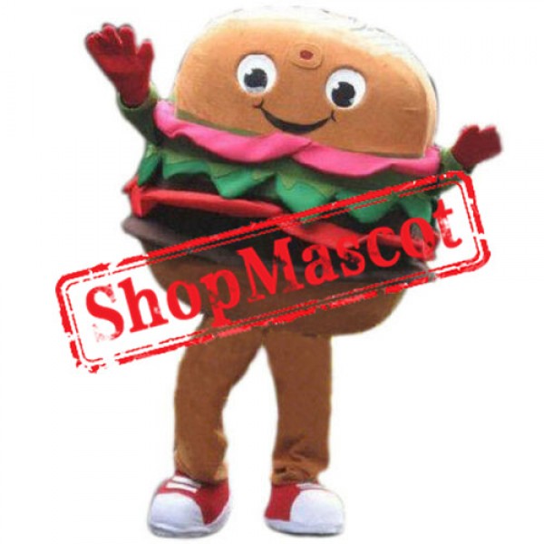 Happy Adult Hamburger Mascot Costume