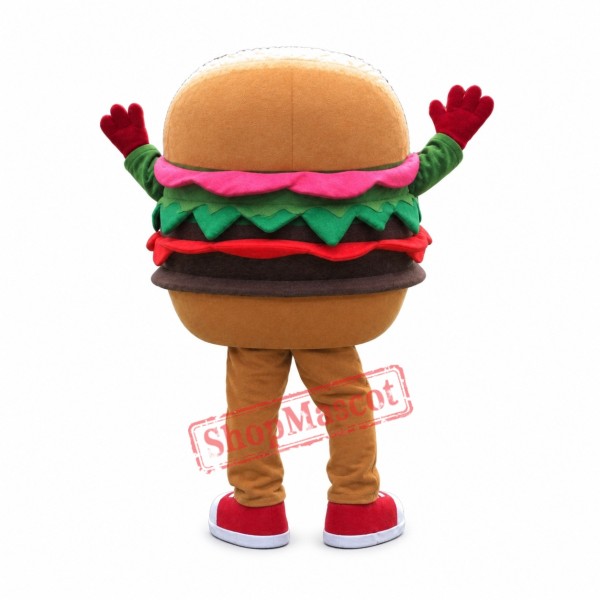 Happy Adult Hamburger Mascot Costume Happy Adult Hamburger Mascot Costume