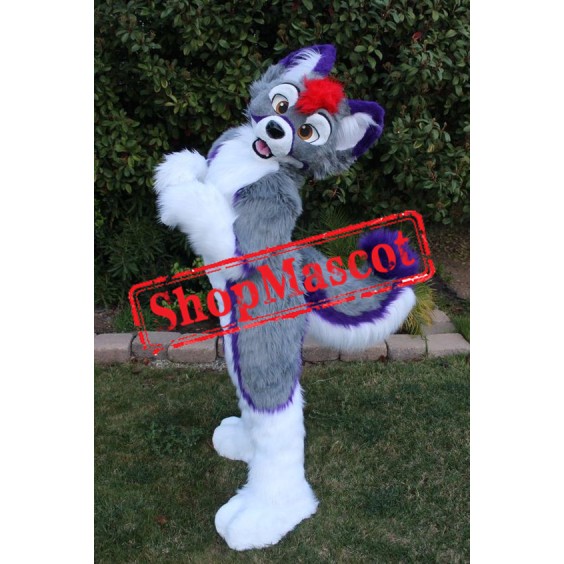 Purple & Grey Husky Dog Mascot Costume