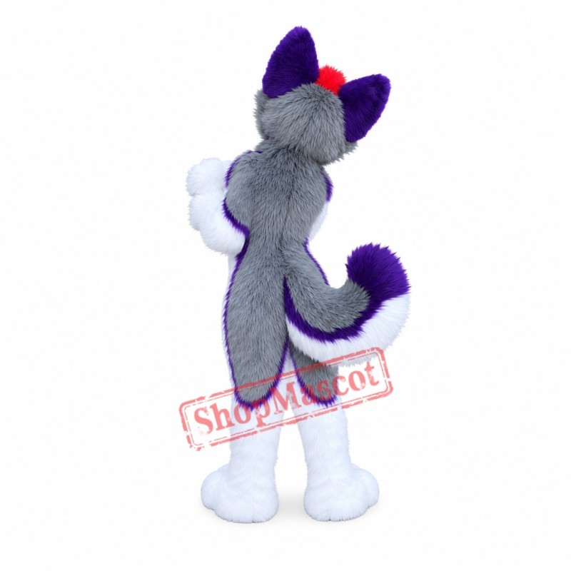 Purple & Grey Husky Dog Mascot Costume Purple & Grey Husky Dog Mascot Costume