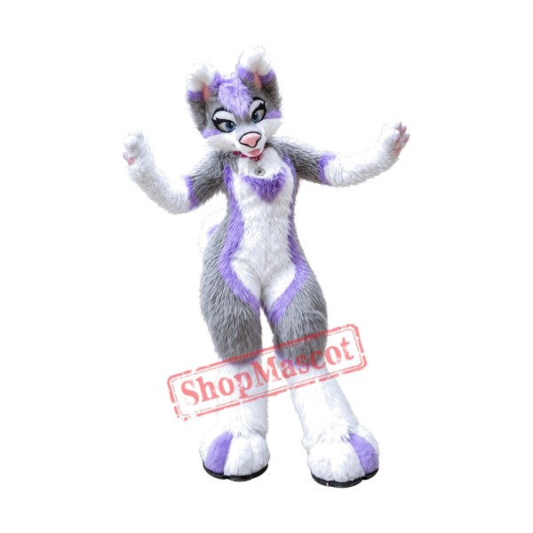 Beautiful Purple & Grey Husky Dog Mascot Costume