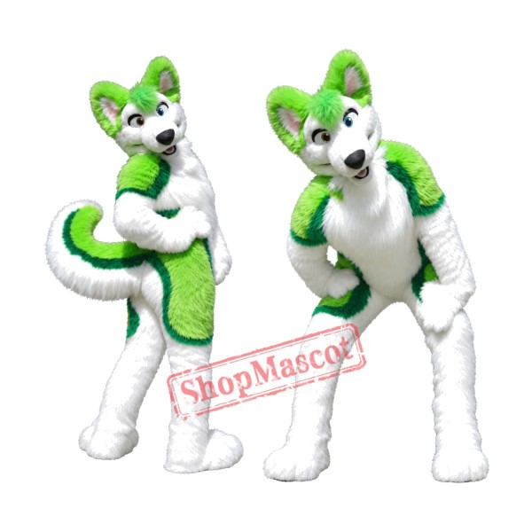 Lovely Green & White Husky Dog Mascot Costume Lovely Green & White Husky Dog Mascot Costume