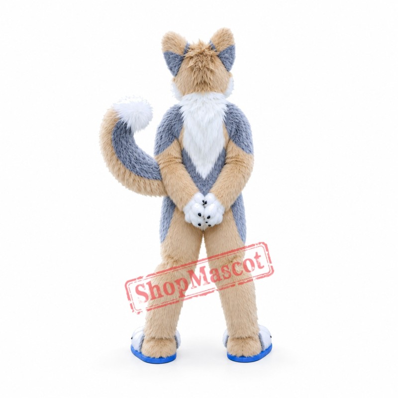 Friendly Brown & Gray Husky Dog Mascot Costume Friendly Brown & Gray Husky Dog Mascot Costume