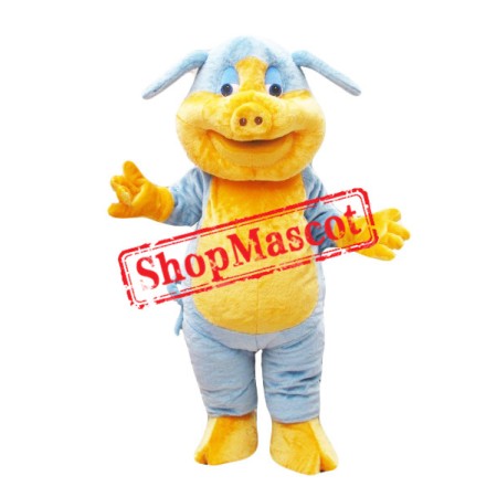 Blue & Yellow Pig Mascot Costume