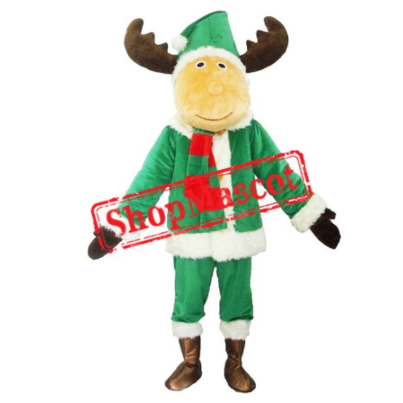 Christmas Green Reindeer Mascot Costume