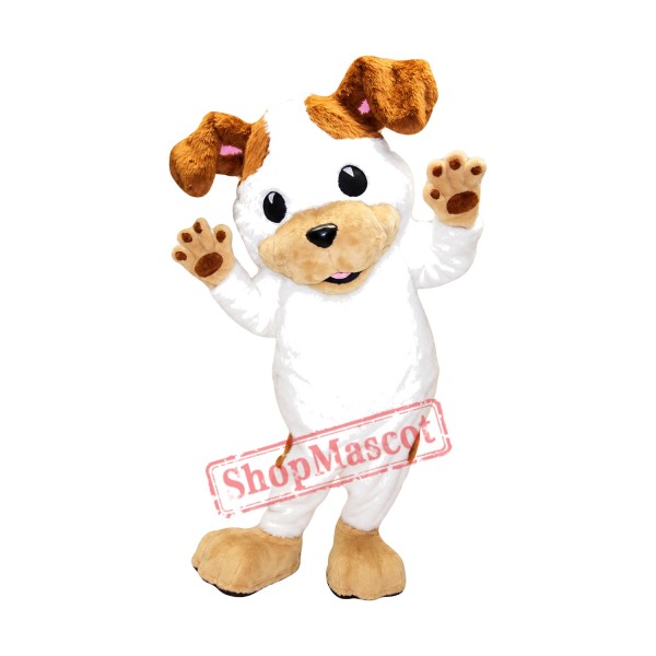 Friendly White & Brown Dog Mascot Costume Friendly White & Brown Dog Mascot Costume