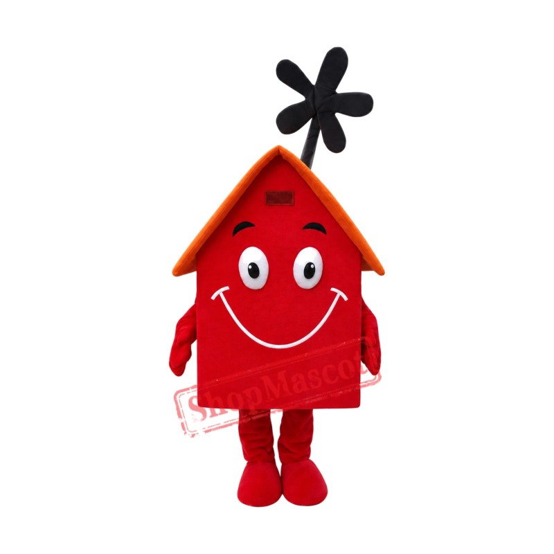 Superb Red House Mascot Costume Superb Red House Mascot Costume