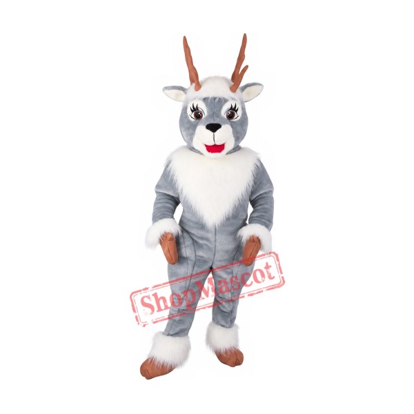 Happy Grey Deer Mascot Costume Happy Grey Deer Mascot Costume
