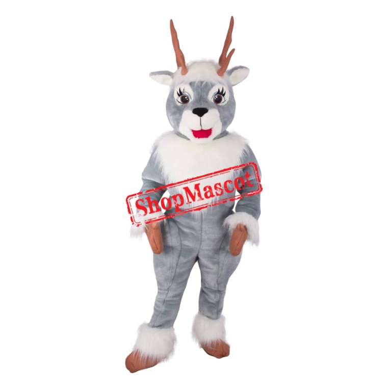 Happy Grey Deer Mascot Costume