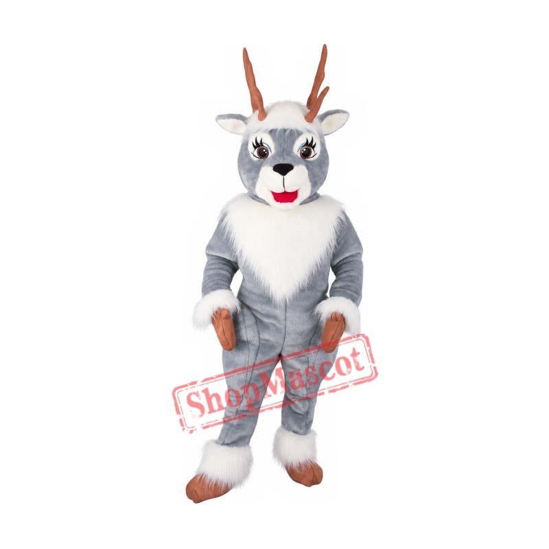 Happy Grey Deer Mascot Costume Happy Grey Deer Mascot Costume