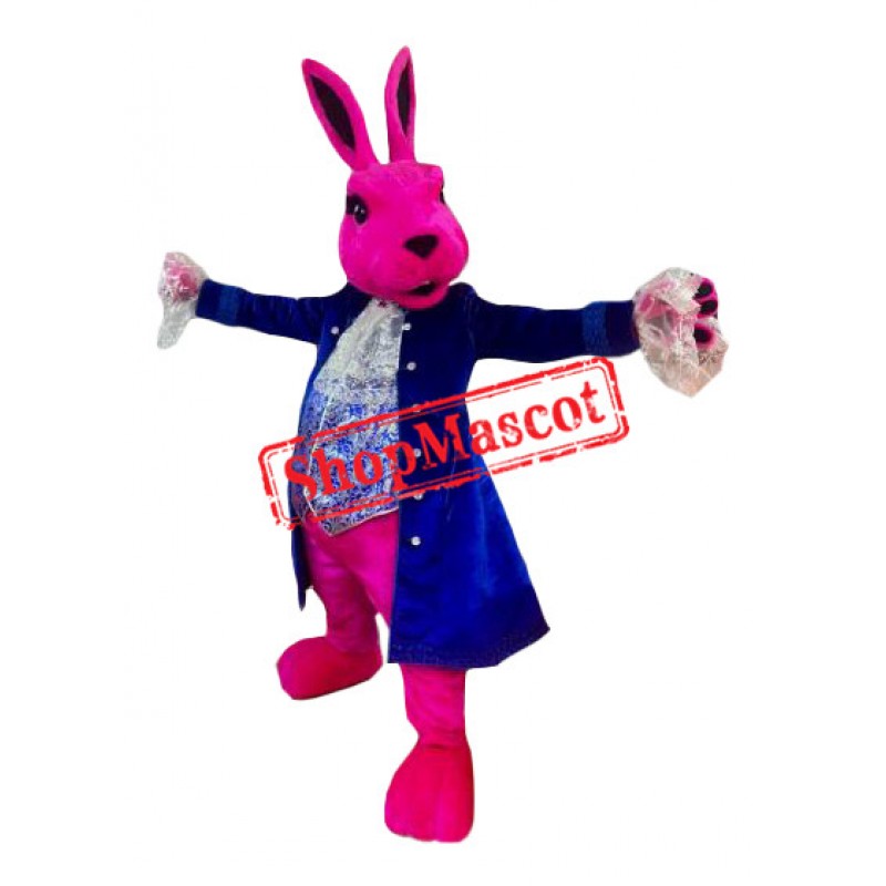 Pink Rabbit Mascot Costume With Blue Suit