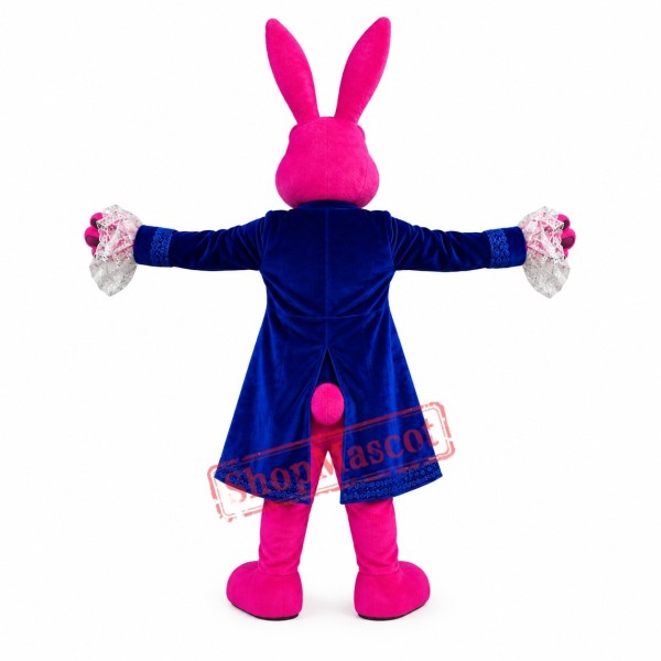 Pink Rabbit Mascot Costume With Blue Suit Pink Rabbit Mascot Costume With Blue Suit