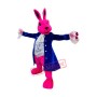 Pink Rabbit Mascot Costume With Blue Suit