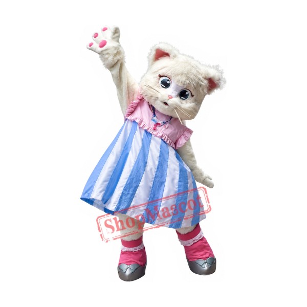 Lovely White Cat Mascot Costume
