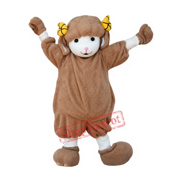 Happy Brown Sheep Mascot Costume Happy Brown Sheep Mascot Costume