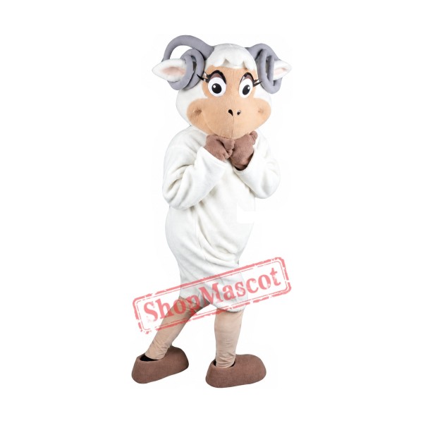 Friendly White Sheep Mascot Costume Friendly White Sheep Mascot Costume