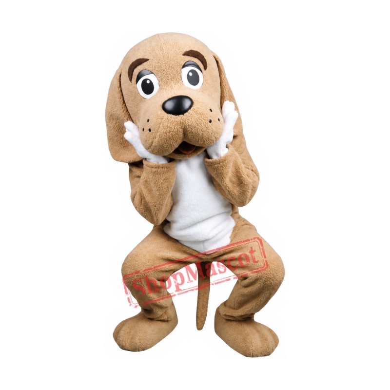 Lovable Brown & White Dog Mascot Costume Lovable Brown & White Dog Mascot Costume