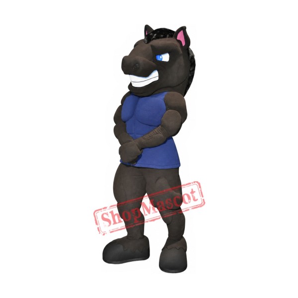 Power Muscular Black Horse Mascot Costume Power Muscular Black Horse Mascot Costume