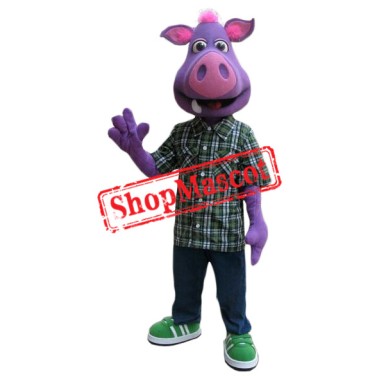 Purple Pig Boy Mascot Costume