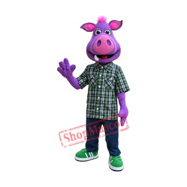Purple Pig Boy Mascot Costume