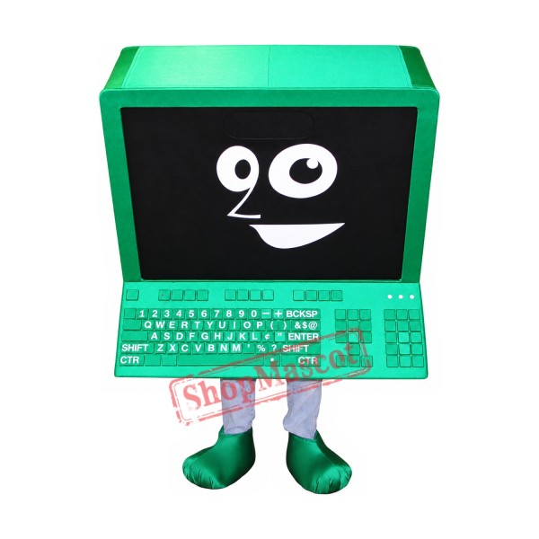 Green Computer Mascot Costume Green Computer Mascot Costume