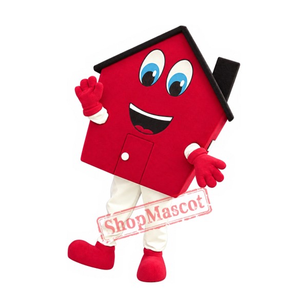 Friendly Red House Mascot Costume Friendly Red House Mascot Costume