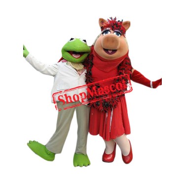 Kermit Frog and Miss Piggy Mascot Costume