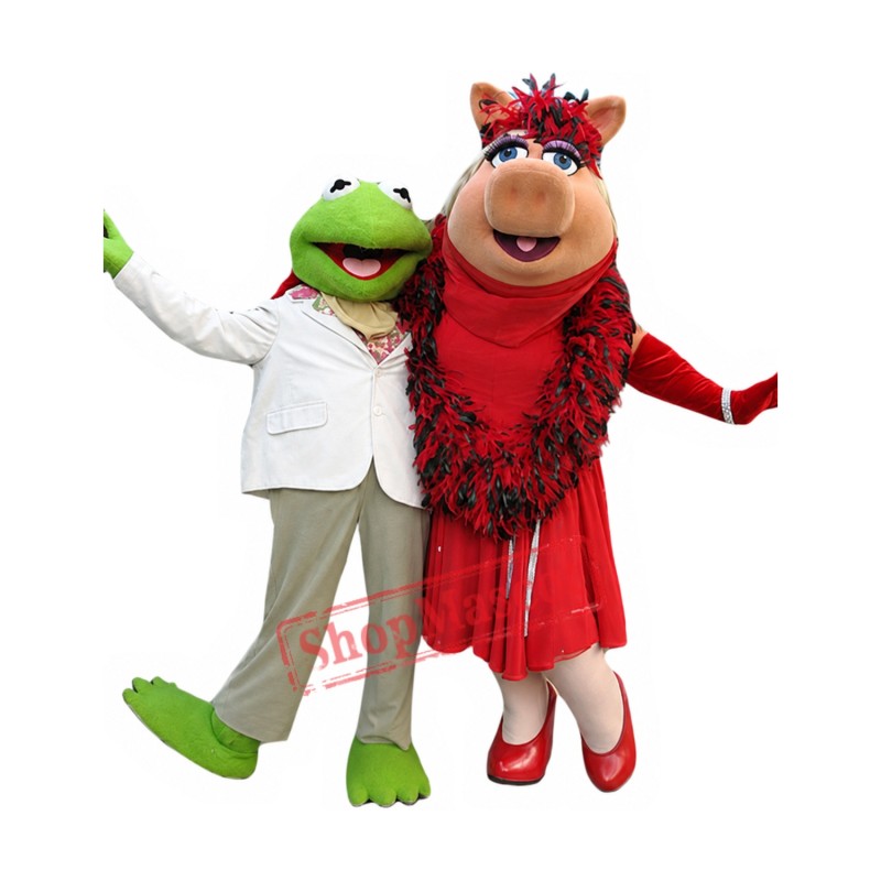 Kermit Frog and Miss Piggy Mascot Costume Kermit Frog and Miss Piggy Mascot Costume