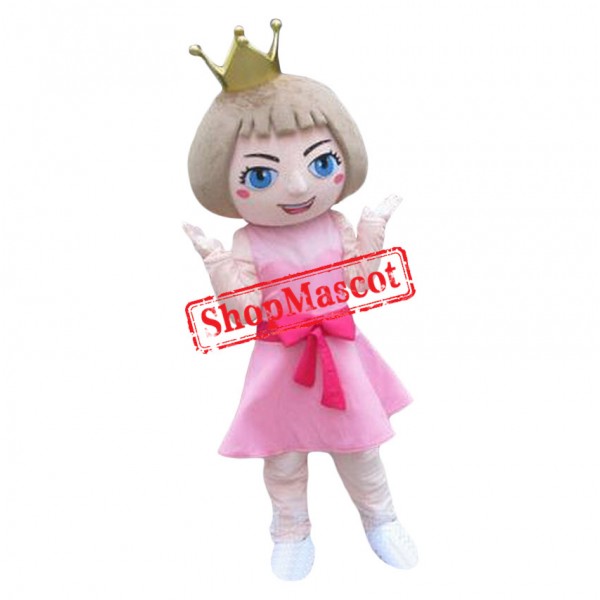 Cute Pink Dress Doll Girl Mascot Costume