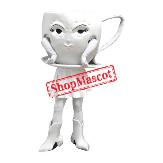 White Coffee Cup Mascot Costume