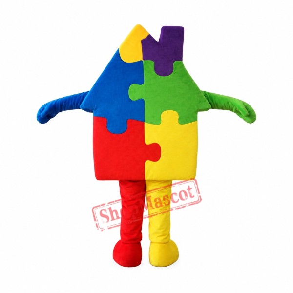 Building Block House Mascot Costume Building Block House Mascot Costume