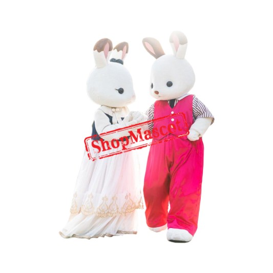 Deluxe White Bunny Couple Mascot Costume