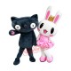 Cute Black Cat & White Pink Rabbit Mascot Costume Cute Black Cat & White Pink Rabbit Mascot Costume