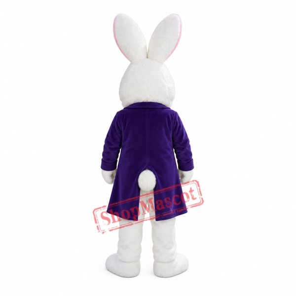 Friendly Easter Bunny Mascot Costume With Purple Suit Friendly Easter Bunny Mascot Costume With Purple Suit