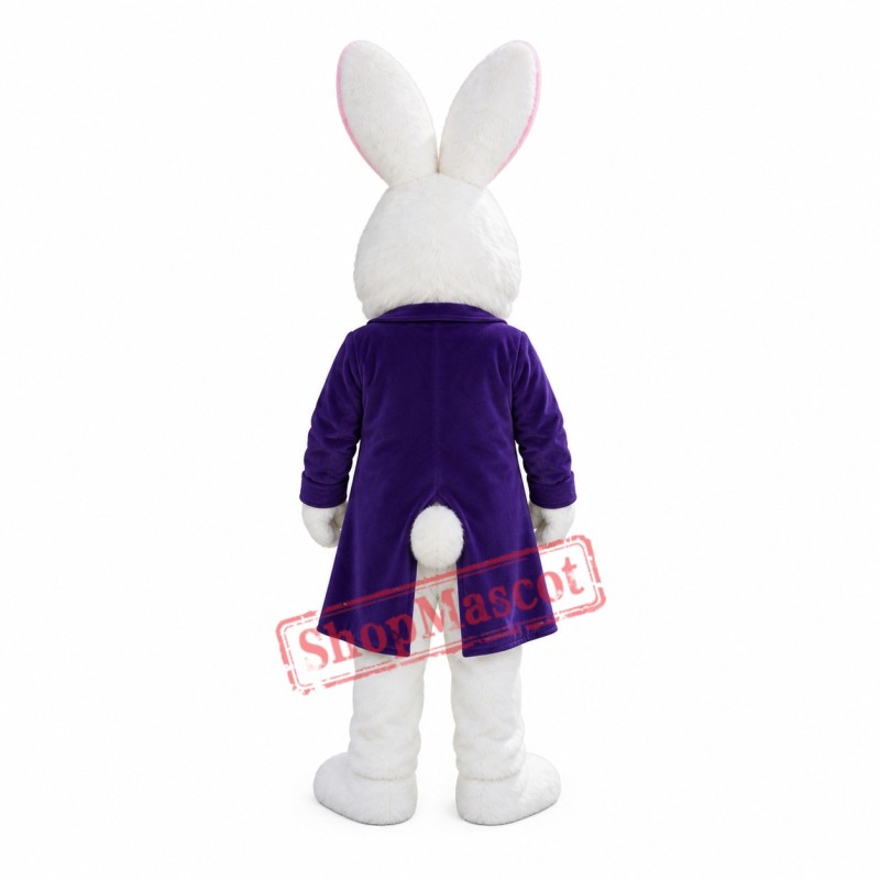 Friendly Easter Bunny Mascot Costume With Purple Suit