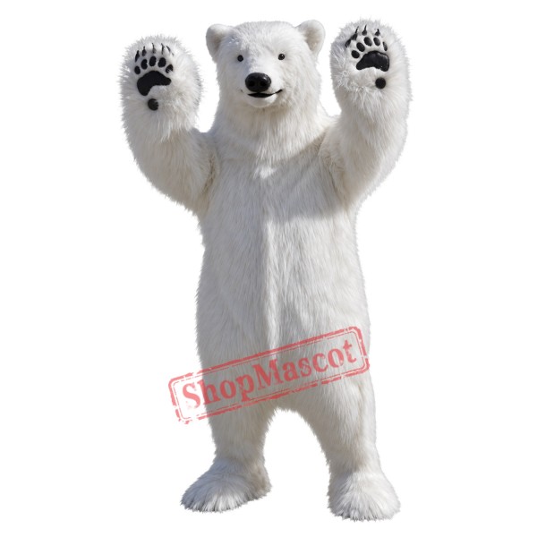 Happy Realistic Polar Bear Mascot Costume Happy Realistic Polar Bear Mascot Costume