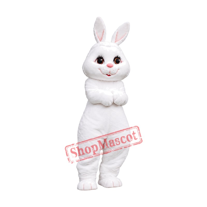 Smiling Lightweight White Rabbit Mascot Costume Smiling Lightweight White Rabbit Mascot Costume