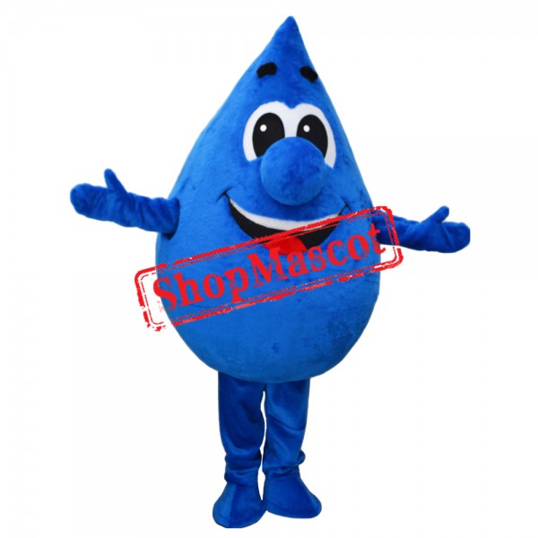 Friendly Blue Water Drop Mascot Costume