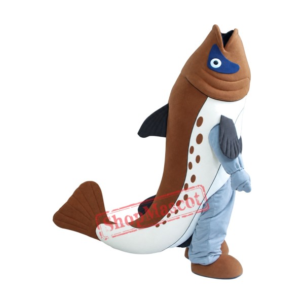 Superb Brown White Fish Mascot Costume Superb Brown White Fish Mascot Costume