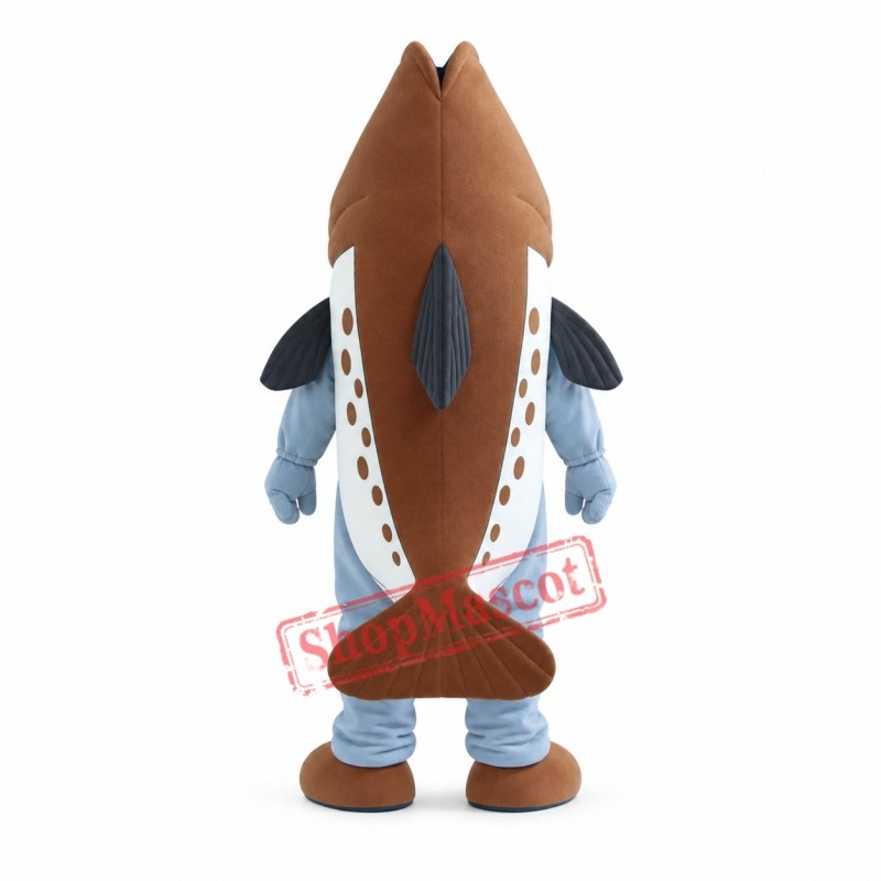 Superb Brown White Fish Mascot Costume Superb Brown White Fish Mascot Costume