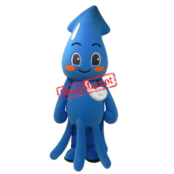 Friendly Blue Squid Mascot Costume