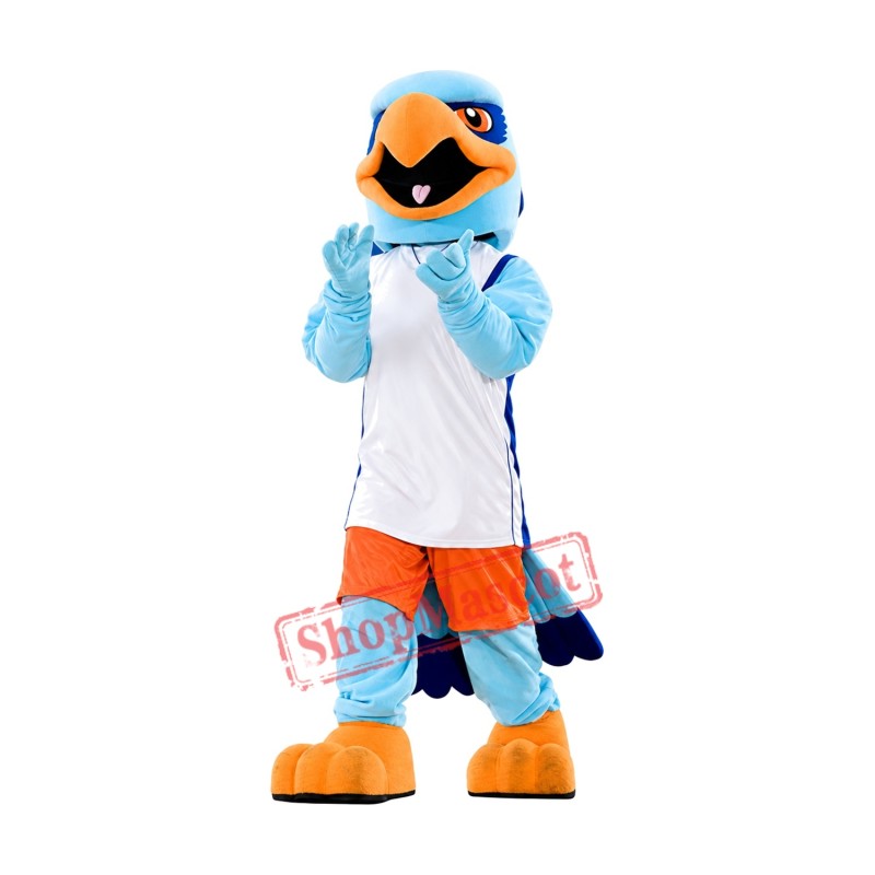Friendly Blue Hawk Mascot Costume
