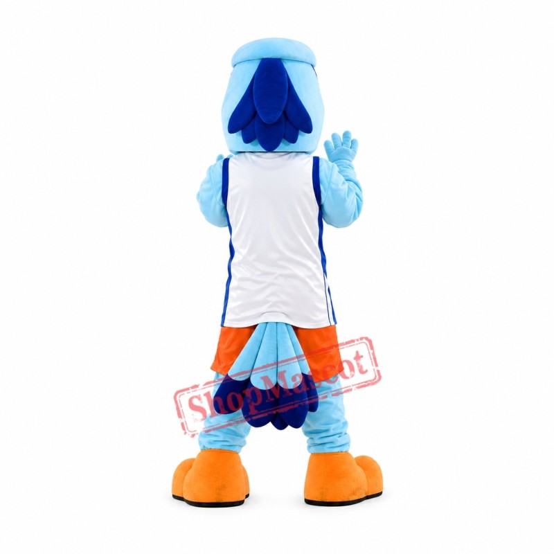 Friendly Blue Hawk Mascot Costume