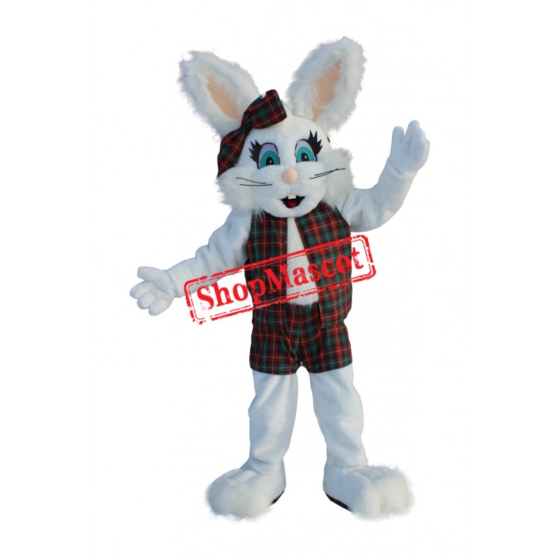 Friendly White Bunny Mascot Costume