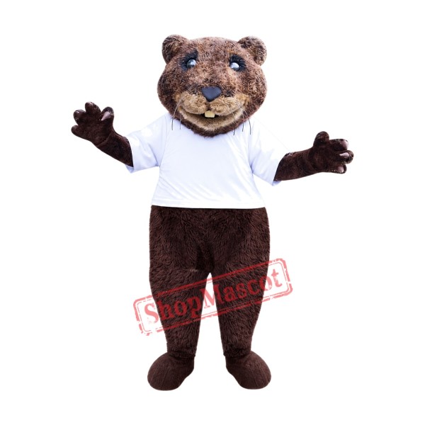 Happy Realistic Beaver Mascot Costume Happy Realistic Beaver Mascot Costume