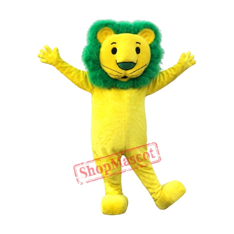 Yellow & Green Lion Mascot Costume Yellow & Green Lion Mascot Costume