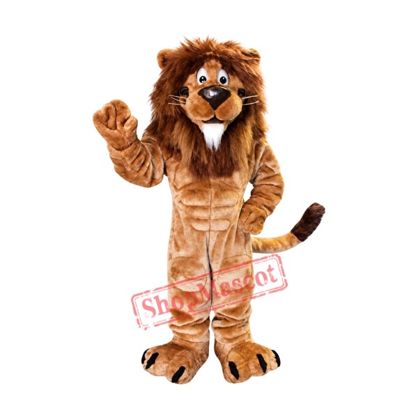 Friendly Muscular Lion Mascot Costume