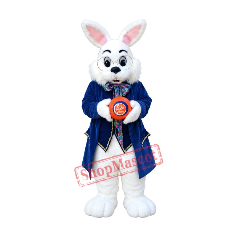 Friendly Blue Suit Easter Bunny Mascot Costume Friendly Blue Suit Easter Bunny Mascot Costume