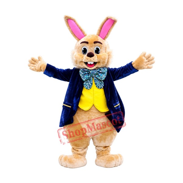 Friendly Blue Suit Rabbit Mascot Costume Friendly Blue Suit Rabbit Mascot Costume