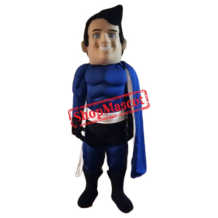 Blue Muscular Hero Mascot Costume
